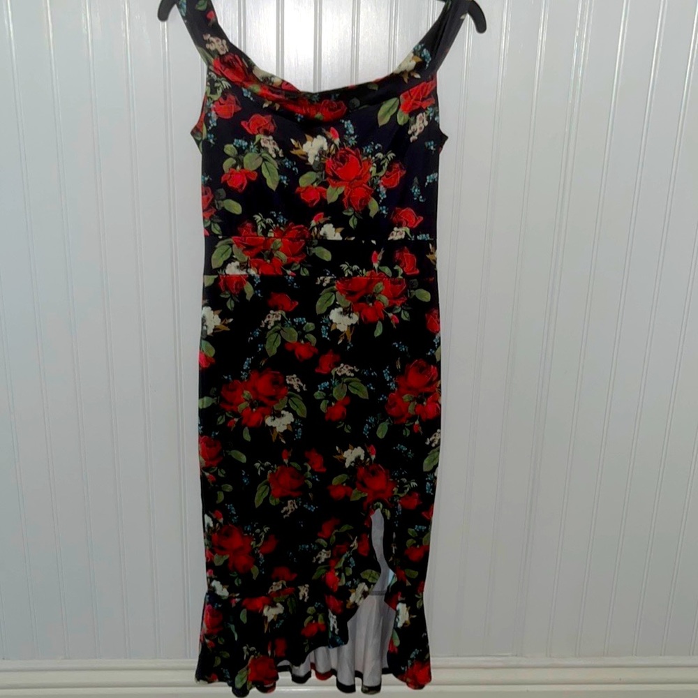 Floral Dress. Off shoulders Midi Bodycon Slit Dress